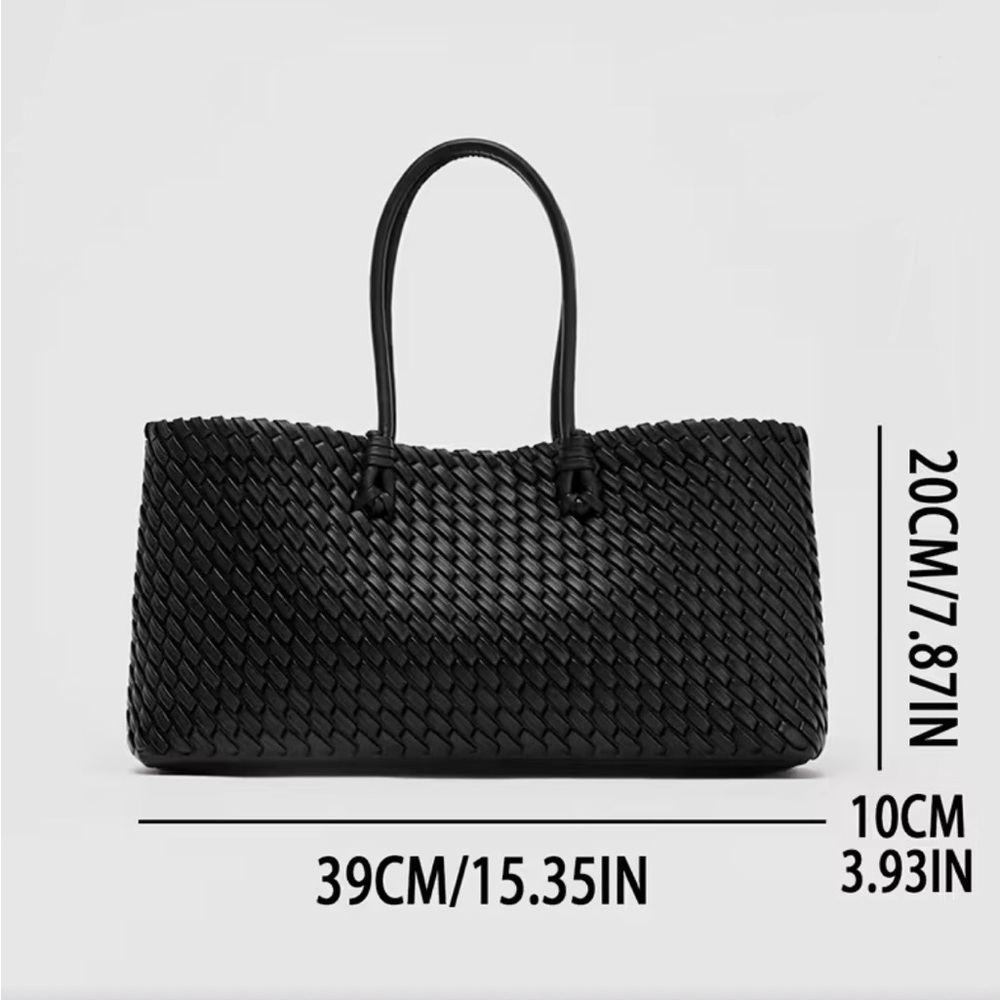 *New* Black Woven East-West Style Shoulder Tote HandBag Work Travel Going Out - Picture 3 of 7